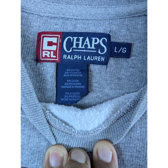 Vintage Chaps Ralph Lauren Mens Large Gray Sweatshirt Long Sleeve Crewneck - Picture 8 of 9
